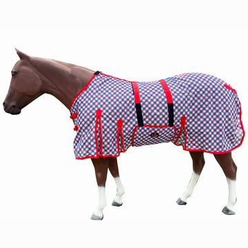 66 In - 84 In Hilason Horse Fly Sheet Uv Protect Mesh Bug Mosquito Summer Blue / Red Plaid